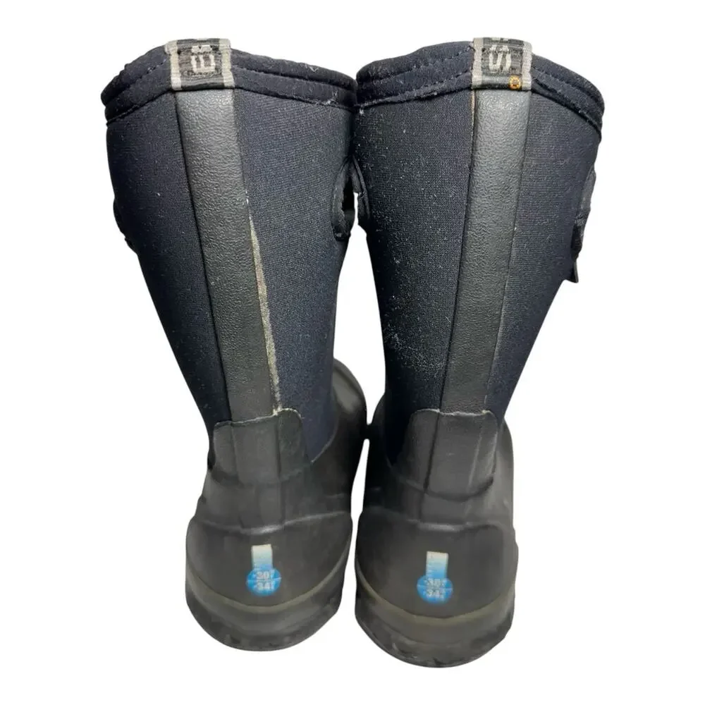 Bogs Kids Size 3 Black Waterproof Pull On Boots with Built In Handles